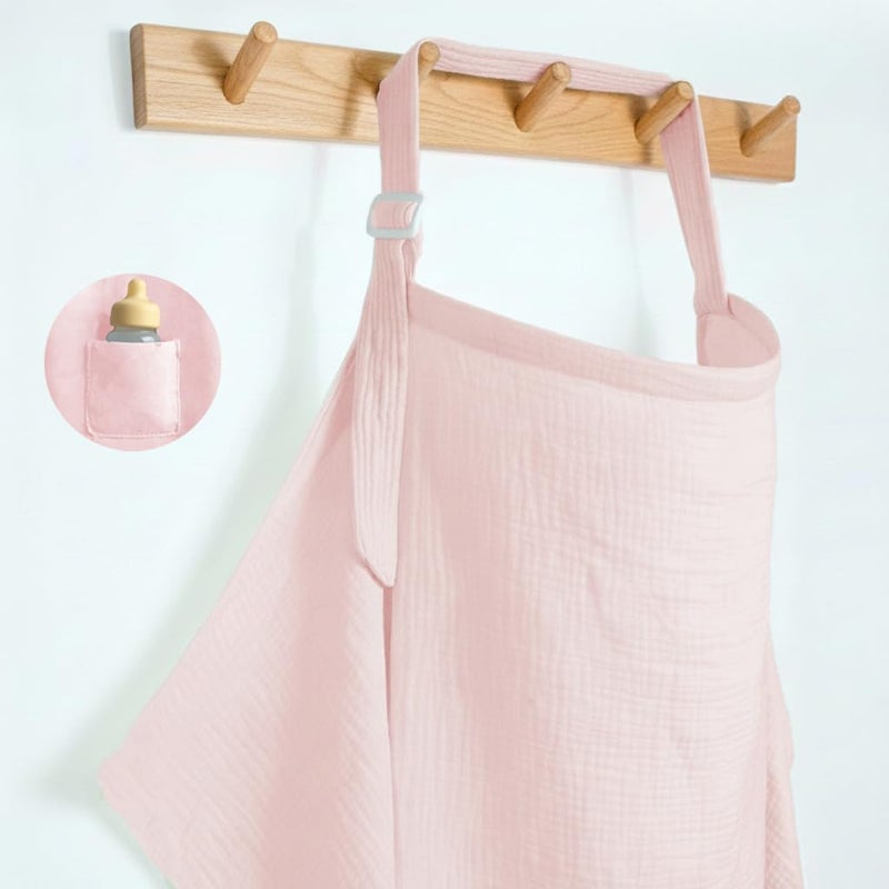 MUGVELL Muslin Nursing Covers for Breastfeeding, Arch Neckline Breast Feeding Covers for Women, Moms Privacy Breathable Summer Nursing Apron,Enlarged XL Size Soft Feeding Cover (Blush Pink) - Image 1